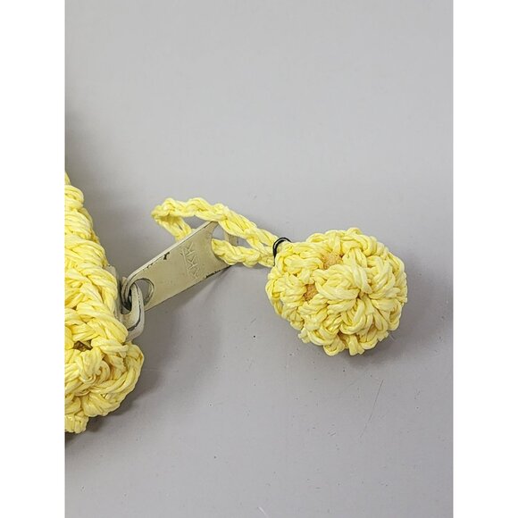 Yellow Handwoven Clutch Bag With Zipper Closure & Pom-Pom Accent Made In Korea - Picture 6 of 8